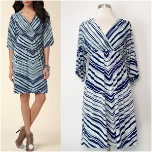 Soma Soft Navy Striped Surplice Dolman Sleeve Empire Waist Dress Women's Size XS